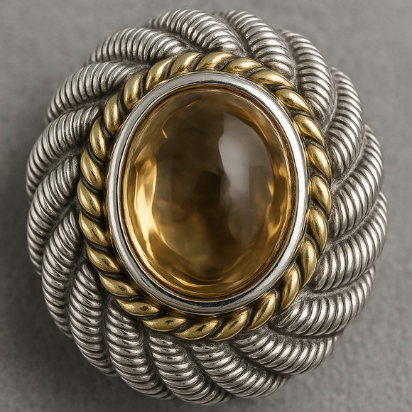 Judith Ripka Silver Citrine Quartz Cabachon Earrings | 925 Gold Accents EUC #410 - Picture 10 of 11